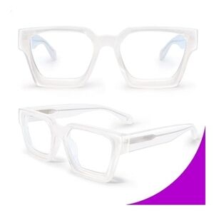Blue Light Blocking Glasses Rectangle Chic Preppy Look White Frame